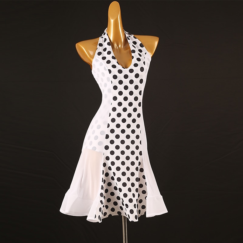 Dance Salsa Latin Dance Dress Splicing Women's Performance Training Sleeveless Chiffon Chinlon Spandex3