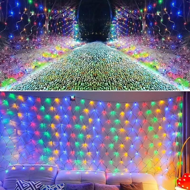 1 Pack Solar Outdoor Net String Lights, 9.8*6.6FT Outside Bushes Mesh Lights, Solar Garden Tree Lights, Waterproof Auto On/Off with Remote 8 Modes for Curtain Yard Balcony Gazebo2