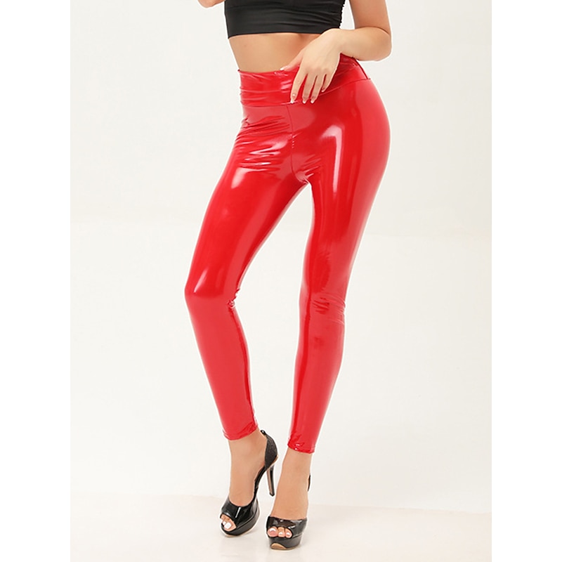 Women's Leggings Fashion Streetwear Full Length High Waist Plain High Cut Breathability Soft Comfortable Micro-elastic Outdoor Party Street Black Red Fuchsia Fall Winter Regular Fit