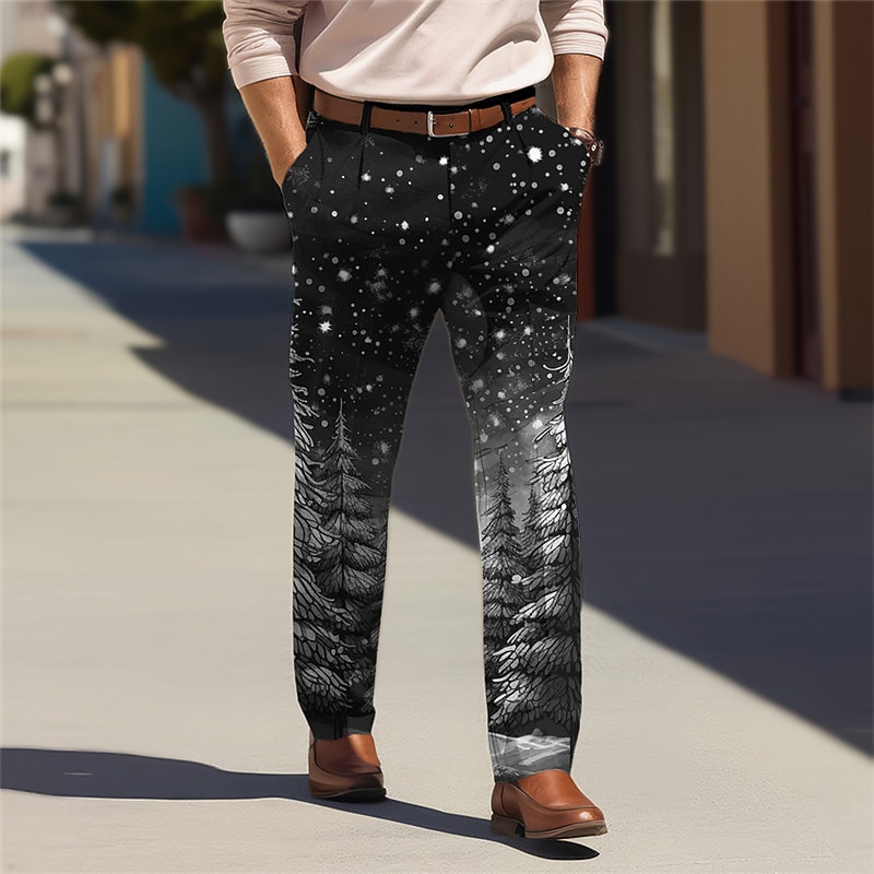 Christmas Tree Business Casual Men's 3D Print Dress Pants Pants Trousers Outdoor Daily Wear Streetwear Ugly Christmas Polyester Black Navy Blue Brown S M L Medium Waist Elasticity Pants4