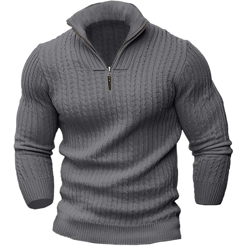 Men's Pullover Sweater Jumper Quarter Zip Sweaters Knit Top Quarter Zip Pullover Sweater Ribbed Knit Regular Knitted Quarter Zip Plain Quarter Zip Keep Warm Modern Contemporary Daily Wear Going out4
