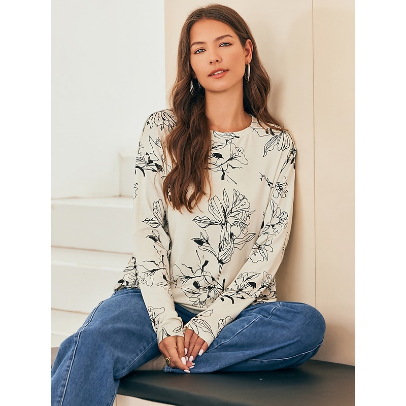 Floral Print Crew Neck Loose Shirt