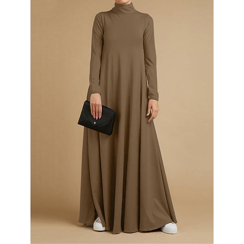 Women's Long Dress Maxi Dress Black Dress Casual Dress Winter Dress Cocktail Dress Fashion Basic Classic Outdoor Vacation Daily Loose Fit Long Sleeve Stand Collar Black Pink Blue Brown Fall Winter 6