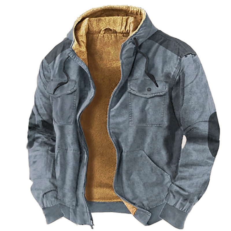 Men's Full Zip Hoodie Zip Up Hoodie Fleece Hoodie Thick Hoodies Blue Brown Green Khaki Gray Hooded Color Block Zip Up Sports & Outdoor Daily Holiday Polyester Vintage Streetwear Cool Fall Winter3