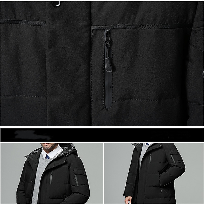 Men's Winter Coat Down Jacket Puffer Jacket Parka Outdoor Business Camping & Hiking Long Casual Daily Casual Windproof Warm Winter Pure Color Black Brown Gray Puffer Jacket4
