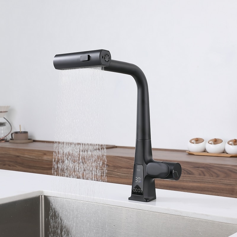 Waterfall Kitchen Faucet, 2023 Latest Centerset Faucet for Kitchen Sink, 3 in 1 Multi-functional Single Handle One Hole Pull out Cylinder Spout Kitchen Taps, Ceramic Valve Insides2