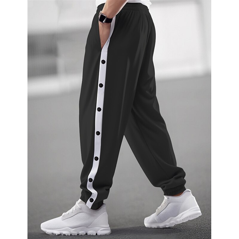 Men's Sweatpants Joggers Trousers Drawstring Elastic Waist Side Button Color Block Comfort Breathable Casual Daily Holiday Sports Fashion Black Blue3