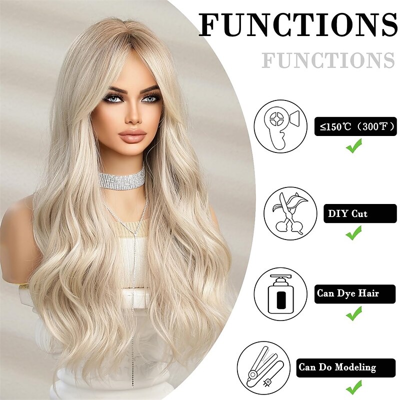 Long Ombre White Blonde Wavy Wigs for Women Natural Synthetic Curly Wig Heat Resistant Fiber Wigs for Daily Cosplay Christmas Party Wigs3