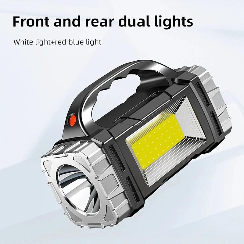 1pc Solar COB Flashlight with LED Work Lights, Camping Lights, USB Rechargeable Searchlight, Portable Hand Held Rechargeable Lantern