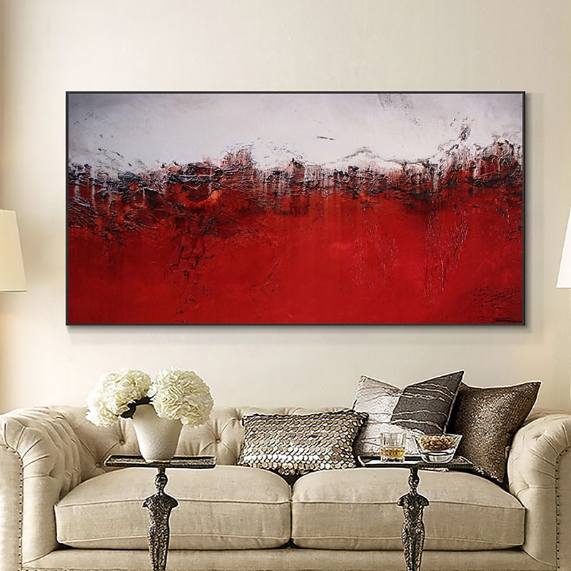Handmade Oil Painting Acrylic Canvas Wall Art Decoration Modern Zhao Wuji-Kiminimalist Style Red Abstract Texture for Home Decor Rolled Frameless Unstretched Painting3