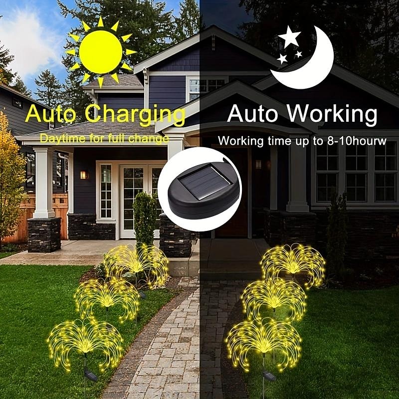 1pc, 200/150/120/90 LED Solar Outdoor Fireworks Lights 8 Modes Waterproof Fairy Lights DIY Decor Solar Lawn Lights for Pathway Garden Patio Yard Party Wedding Holiday Christmas Decoration4