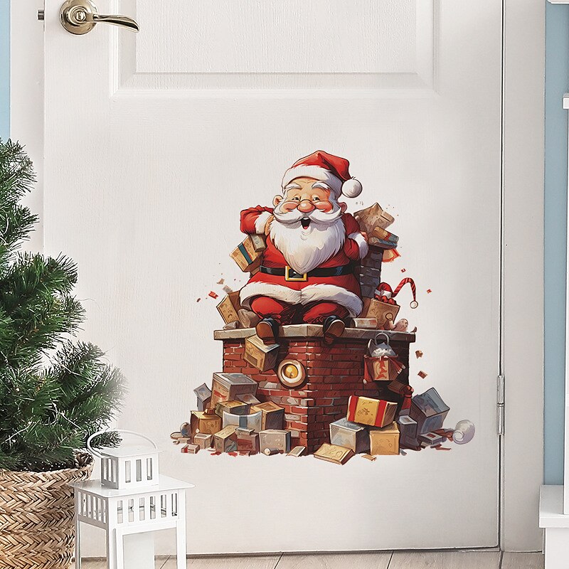 Christmas Sticker Xmas Sticker, Cute Santa Claus Gift Children's Bedroom Entrance Home Decoration Wall Sticker Self-adhesive Sticker4