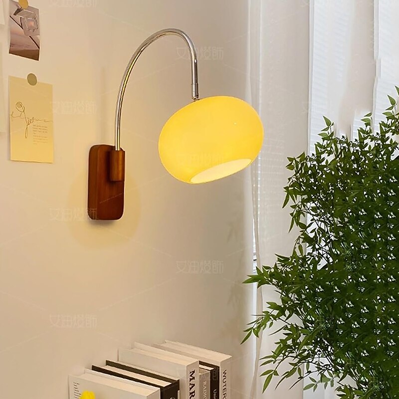 Mid-Century Modern Wall Lamp for Bedroom Vintage Wall Sconce with Milk Glass Plug Gray Wood Industrial Wall Lamp Hardwired Reading Lighting for Bedside and Living Room 110-240V4