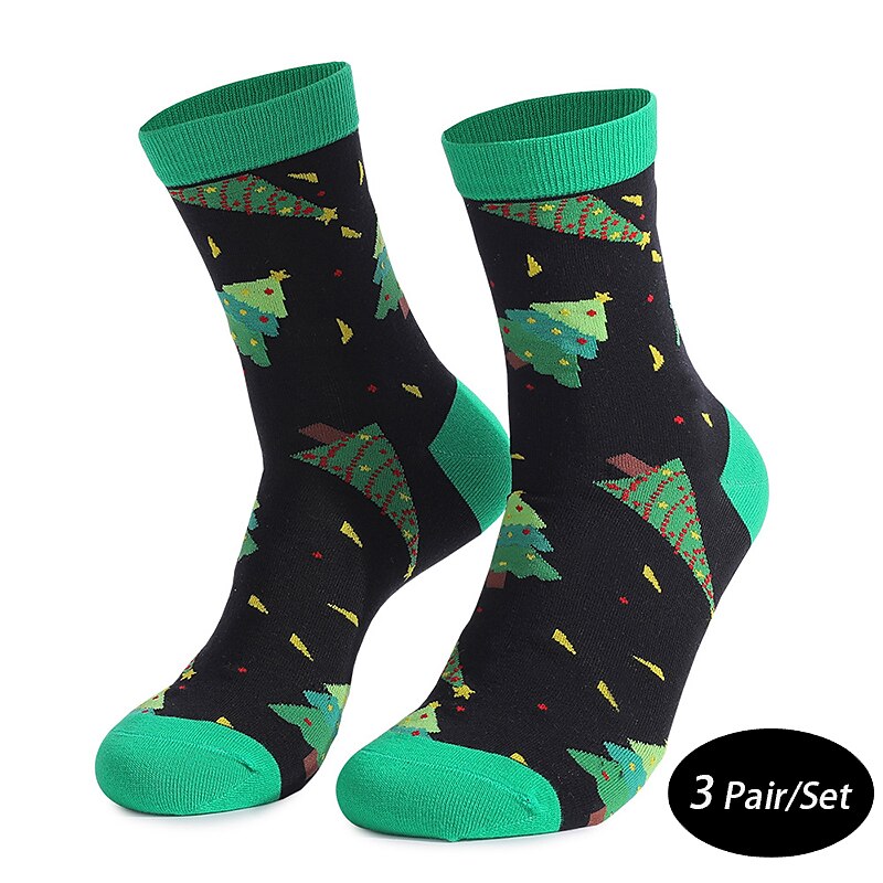 Men's 3 Pairs Crew Socks Men Socks Xmas Socks White Pink Color Cartoon Christmas Casual Daily Basic Medium Fall Winter Thermal3