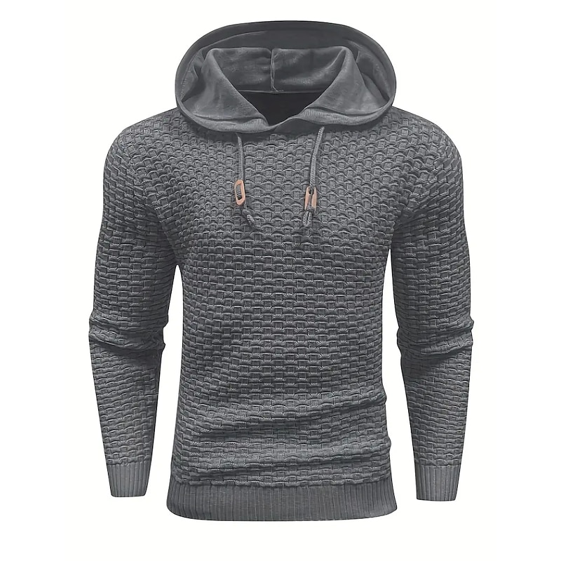 Men's Pullover Sweater Jumper Ribbed Knit Regular Drawstring Classic Plain Hooded Modern Contemporary Work Daily Wear Clothing Apparel Winter Black Beige M L XL3