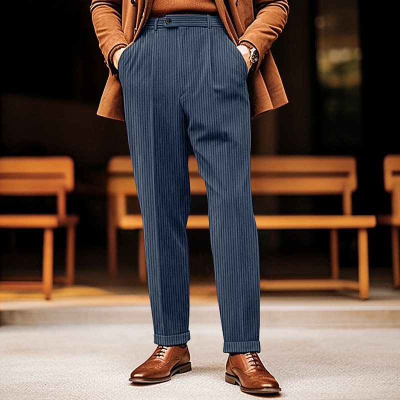 Men's Graduation Dress Pants Corduroy Pants Trousers Casual Pants Front Pocket Straight Leg Plain Comfort Wearable Business Daily Holiday Fashion Chic & Modern White Brown2