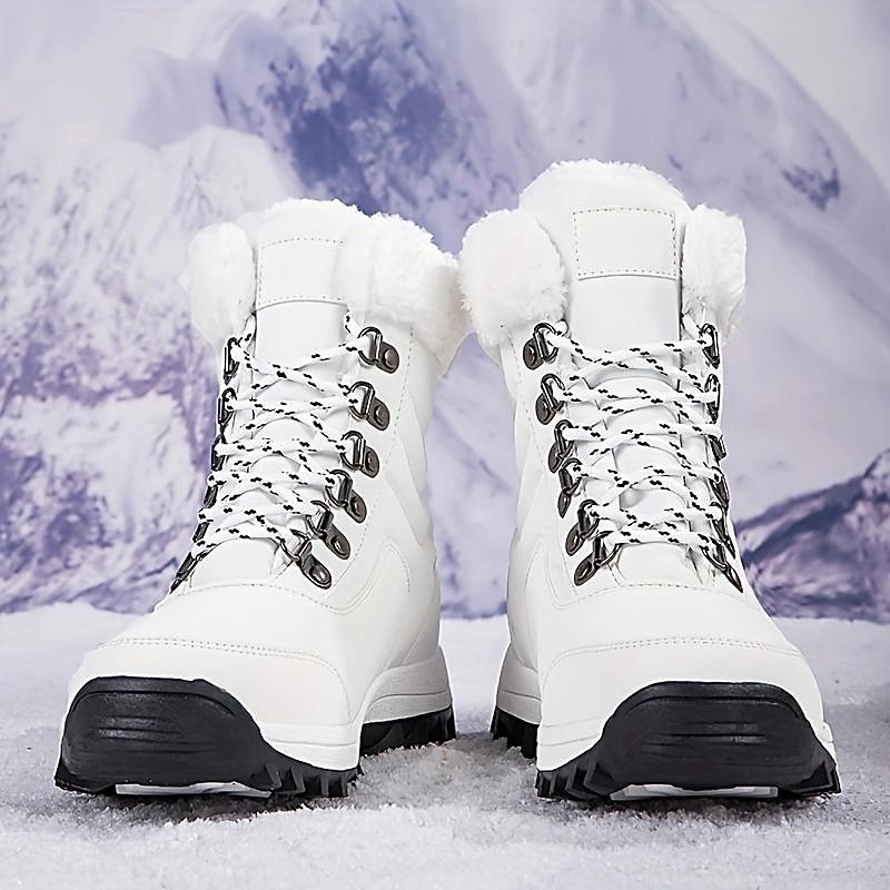 Women's White Winter Snow Boots with Faux Fur Lining and Lace-Up Design - Waterproof and Insulated Cold Weather Footwear2