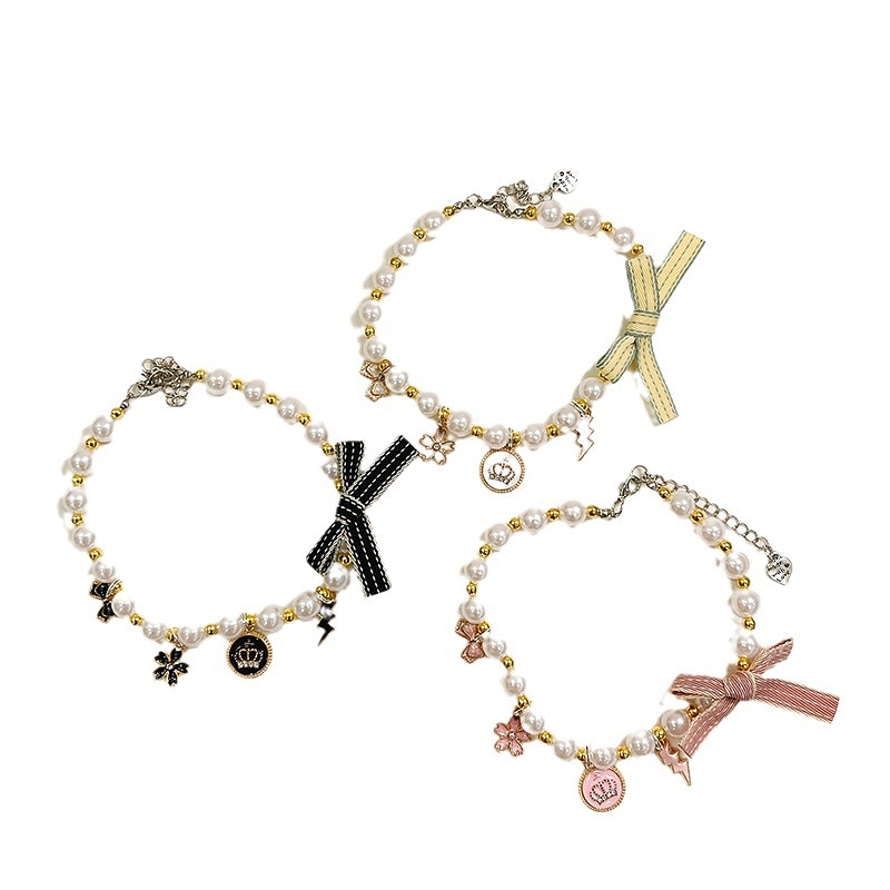 Japan And South Korea Pet Necklace Cat Neck Pearl Jewelry Yorkshire Blue White English Short American Short Pet Collar4