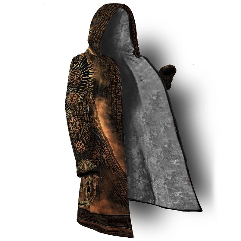 Men's Winter Coat Fleece Jacket Coat Sports & Outdoor Daily Wear Warm Breathable Zipper Pocket Fall & Winter Graphic Prints Totem Streetwear Sport Hoodie Long Regular Fit Yellow Gray Jacket2