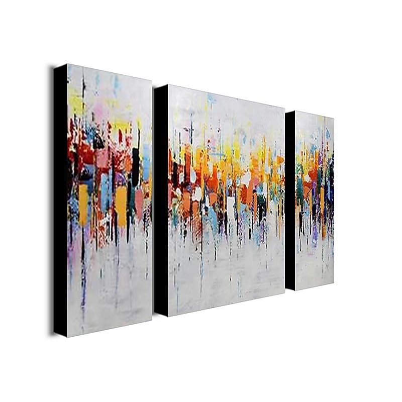 3 Panels Oil Painting 100% Handmade Hand Painted Wall Art On Canvas Colorful Horizontal Abstract Modern Home Decoration Decor Rolled Canvas With Stretched Frame3