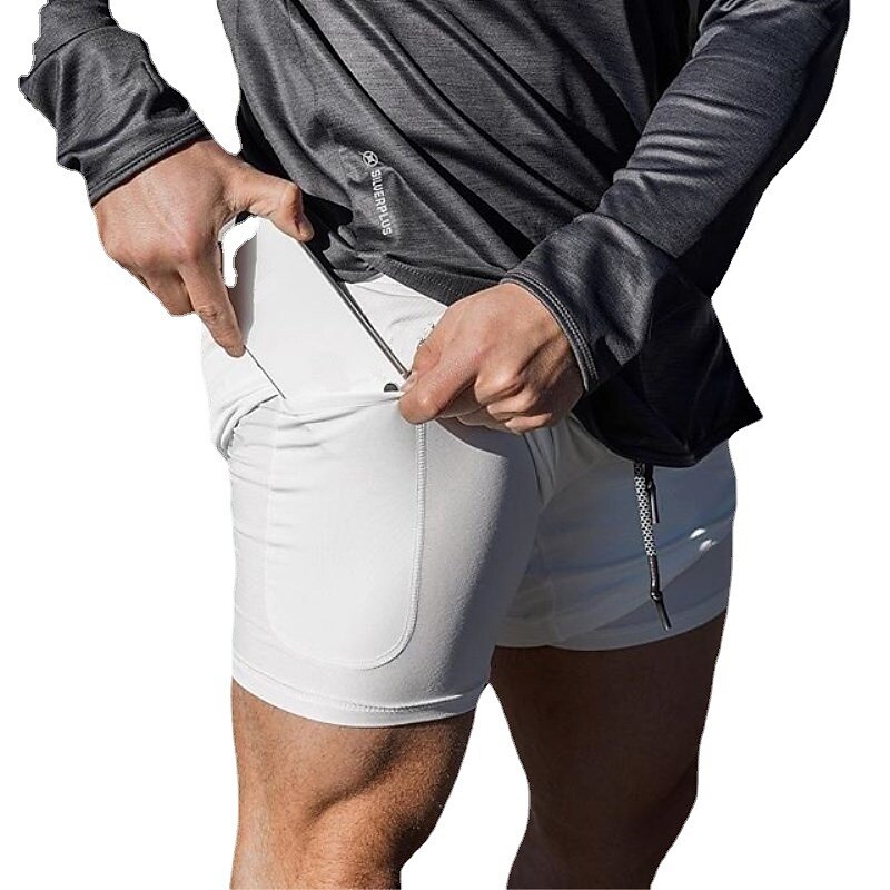 Men's Active Shorts Running Shorts Casual Shorts Sports Outdoor Daily Comfort Breathable Pocket Drawstring Elastic Waist Solid Color Short Stylish Casual / Sporty Activewear White & Blue White gray4