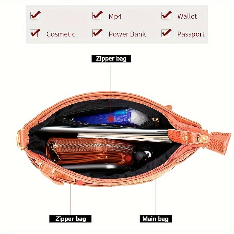 Waterproof and Wear-resistant Genuine Leather Crossbody Bag for Women - Versatile Multi-layer Shoulder Bag with Clutch Design2