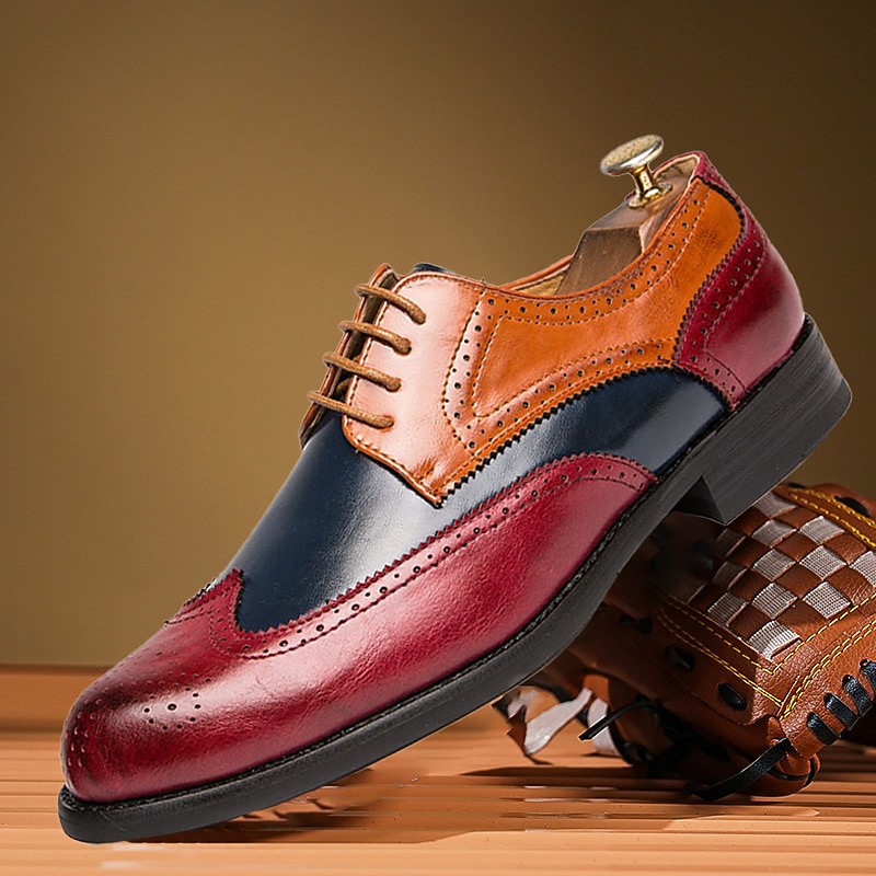 Men's Oxfords Derby Shoes Brogue Walking Casual Christmas Daily Xmas Leather Comfortable Booties / Ankle Boots Loafer Red Blue Brown Spring Fall