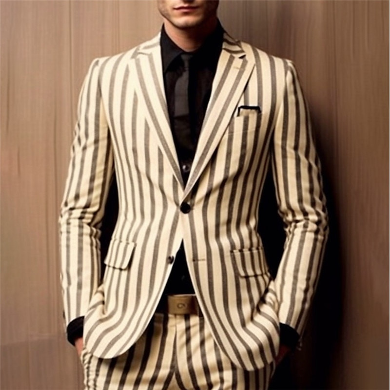 kentucky  derby Men's Stripe Long Sleeve Turndown Business Work Wear to work Going out Buttons Print Multi Pocket2