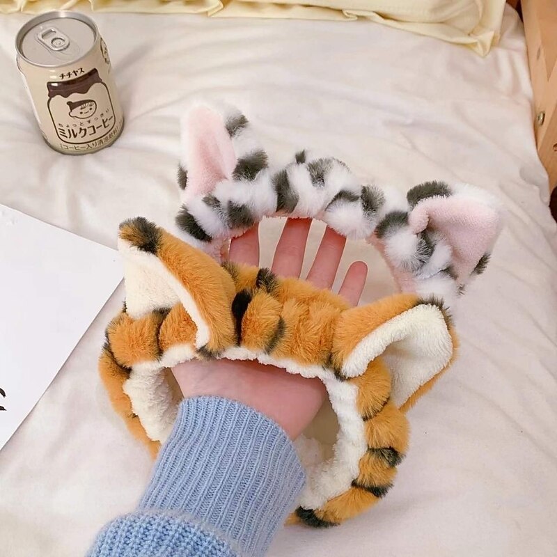 Cute Tiger Shampoo Hair Band Cartoon Cute Animal Headwear Shampoo Makeup Plush Tiger Ear Band2