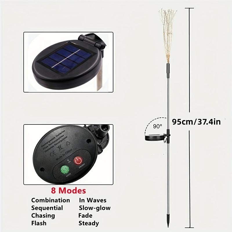 1pc, 200/150/120/90 LED Solar Outdoor Fireworks Lights 8 Modes Waterproof Fairy Lights DIY Decor Solar Lawn Lights for Pathway Garden Patio Yard Party Wedding Holiday Christmas Decoration3