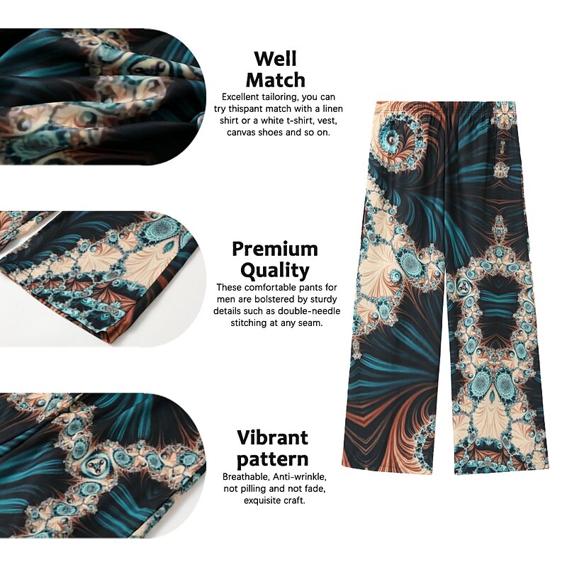 Men's Trousers Summer Pants Beach Pants Straight Pocket Drawstring Elastic Waist Graphic Prints Comfort Breathable Casual Daily Holiday Streetwear Designer Navy Blue Coffee3