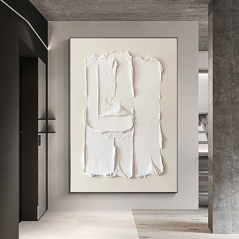 Heavy Textured Thick Acrylic 3D Abstract Beige White Oil Painting Canvas Picture Wall Art Hand Painted framed Artwork Stretched Frame Ready to Hang2