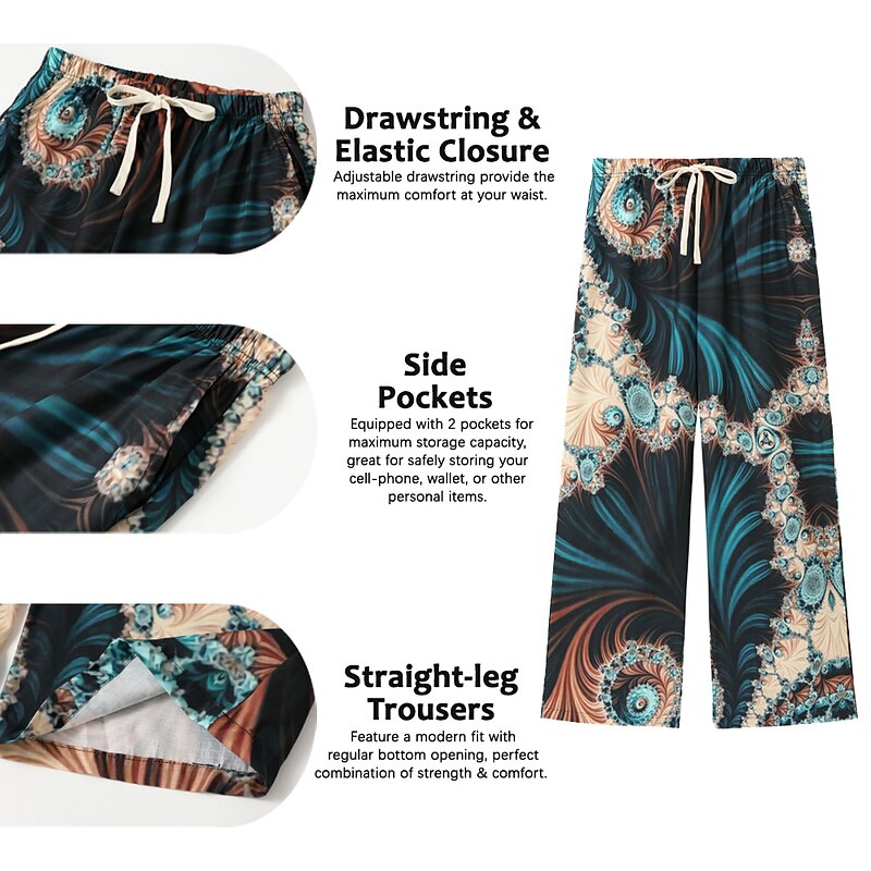 Men's Trousers Summer Pants Beach Pants Straight Pocket Drawstring Elastic Waist Graphic Prints Comfort Breathable Casual Daily Holiday Streetwear Designer Navy Blue Coffee2