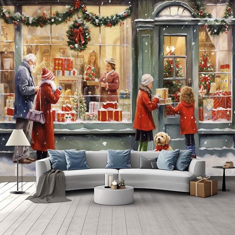 Christmas Decorations Winter Display Hanging Tapestry Wall Art Xmas Large Tapestry Mural Decor Photograph Backdrop Blanket Curtain Home Bedroom Living Room Decoration