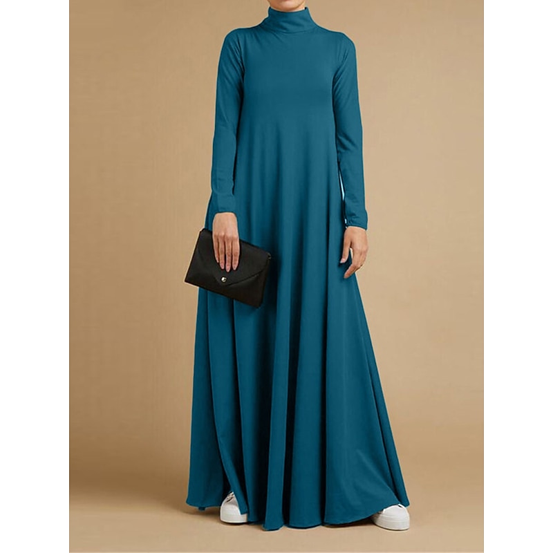 Women's Long Dress Maxi Dress Black Dress Casual Dress Winter Dress Cocktail Dress Fashion Basic Classic Outdoor Vacation Daily Loose Fit Long Sleeve Stand Collar Black Pink Blue Brown Fall Winter 8