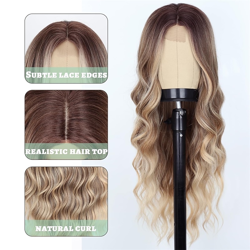 Long Dirty Blonde Wig for Women Ombre Wavy Blonde Wigs Synthetic 26 Inch Middle Part Curly Blonde Wig for Cosplay Party Use2