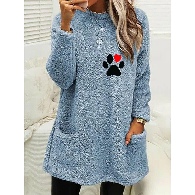 Women's Loungewear Top Casual Comfort Cartoon Pocket Pullover Home Bed Long Sleeve Crew Neck Black White Pink Army Green Gray Fall Winter