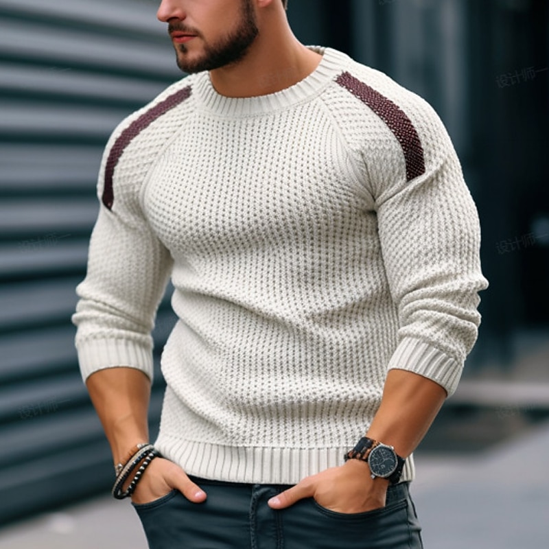 Men's Pullover Sweater Jumper Cropped Sweater Ribbed Crochet Knit Regular Knitted Color Block Crew Neck Keep Warm Modern Contemporary Daily Wear Going out Clothing Apparel Raglan Sleeves Fall Winter