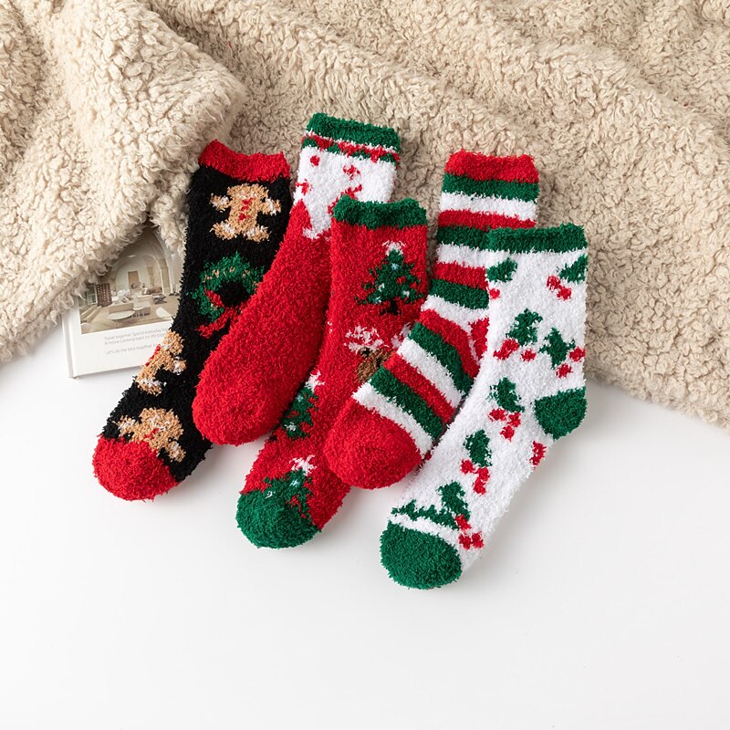 5 Pairs Christmas Socks Womens Winter Fuzzy Socks Cozy Fluffy Socks Warm Fuzzy Christmas Socks for Women Gifts4