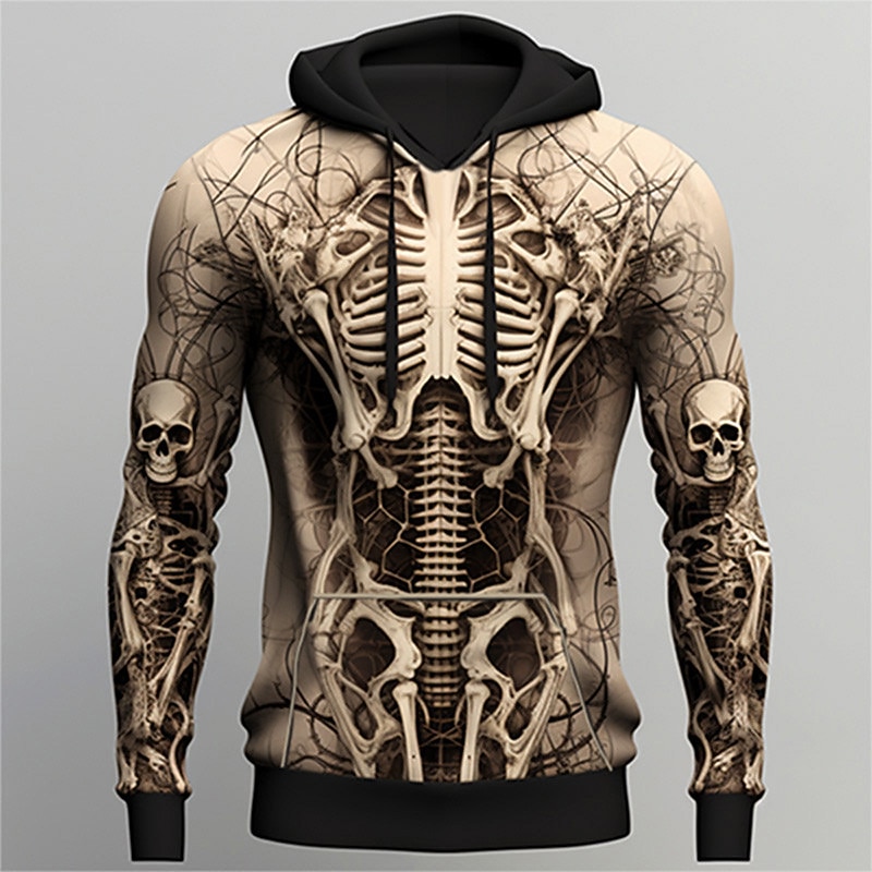 Halloween Day of the Dead Skull Men's Graphic Skeleton Hoodie Hoodies Sweatshirt Daily Basic Long Sleeve Hooded Sports Outdoor Holiday Light Brown Brown Spring Fall Designer