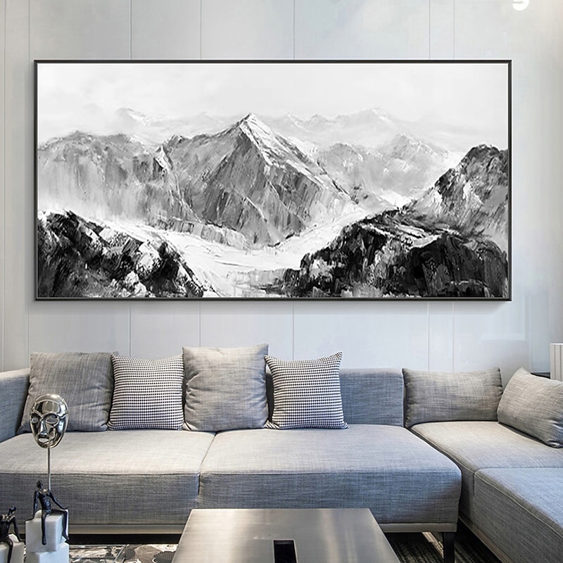Mintura Handmade Snowy Mountain Oil Paintings On Canvas Wall Art Decoration Modern Abstract Landscape Picture For Home Decor Rolled Frameless Unstretched Painting 9