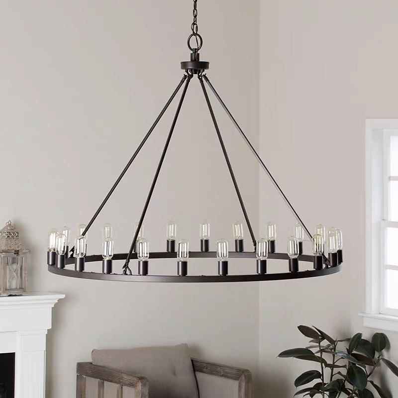 Black Chandelier 20 Lights for Living Room 100cm Round Rustic Industrial Hanging Chandelier for Dining Room Foyer Hallway Kitchen Island 110-240V4