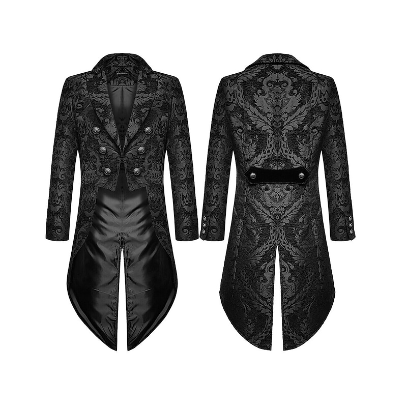 Men's Casual Blazer Black Gold Vampire Gothic Plus Size Jacket Showman Tuxedo Tailcoat Dress Frock Coat Steampunk Victorian3