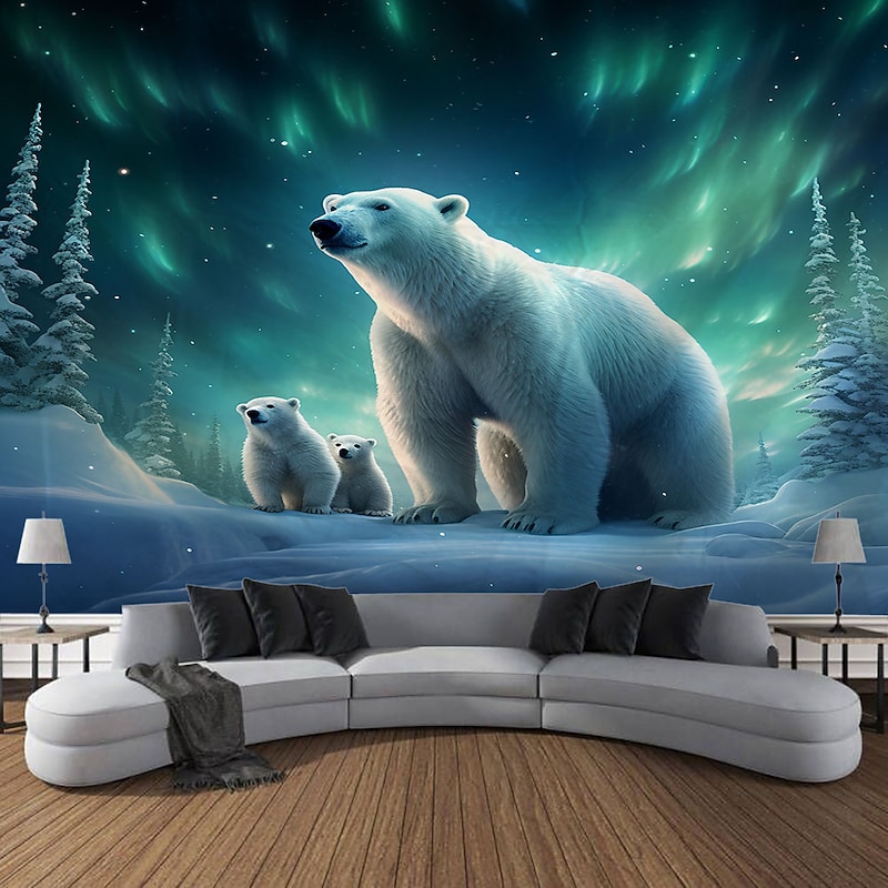 Polar Bear Hanging Tapestry Wall Art Large Tapestry Mural Decor Photograph Backdrop Blanket Curtain Home Bedroom Living Room Decoration3