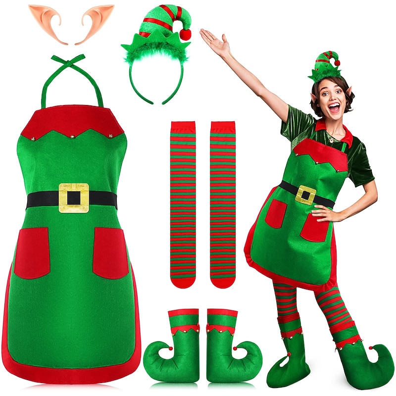 Santa Claus Elf Mrs.Claus Outfits Christmas Hat Men's Women's Christmas Adults' Christmas Carnival Christmas Eve Christmas Party Headpiece Apron Stockings Shoes