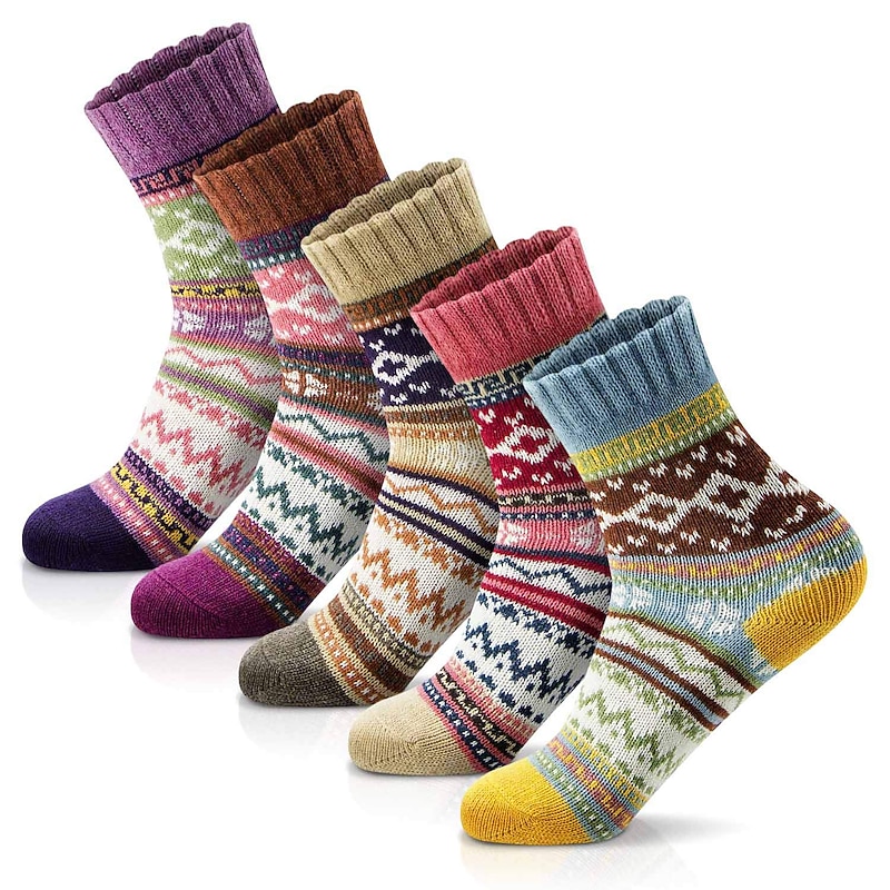 5PCS Christmas Socks Winter Gifts for Women Warm Thick Soft Wool Socks Christmas Gifts Socks Cozy Crew Socks