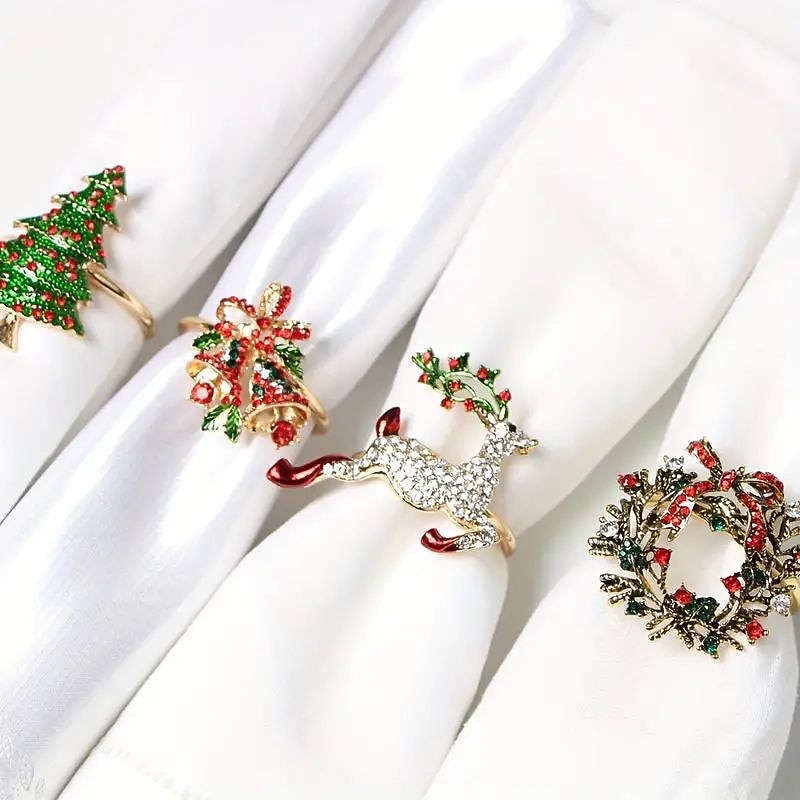 6pcs/set Christmas Napkin Rings, Golden Napkin Rings, For Christmas Decoration Ornaments, Holiday Napkin Holders For Dining, Anniversary, Birthday, Easter, Fall, Halloween, Thanksgiving,3
