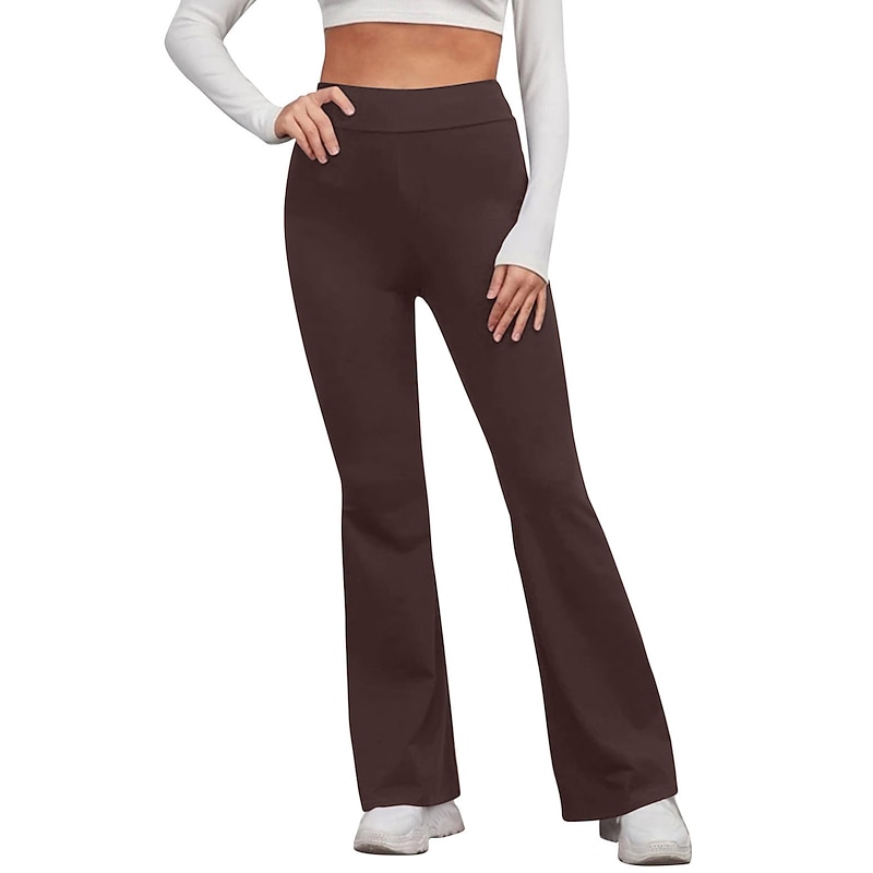 Women's Flare Leggings Fashion Streetwear Simple Full Length High Waist Solid Color High Cut Comfort Breathable Comfortable Micro-elastic Outdoor Vacation Yoga off white Black Yellow Red Fall Winter4