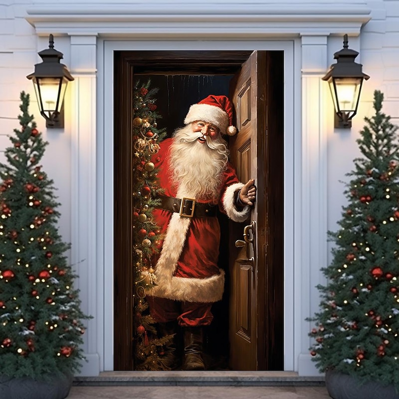 Christmas Door Decorations Snowman Door Covers Door Tapestry Door Curtain Decoration Xmas Backdrop Door Banner for Front Door Holiday Party Decor Supplies2