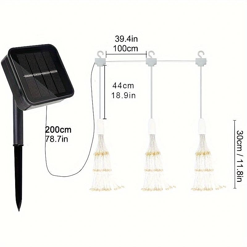 1pc Solar Firework Lights Solar Panel With 3pcs Hanging 270LEDs Starburst Lights Copper Wire Outdoor Waterproof Lights 8 Lighting Modes Fairy Decorative String Lights for Patio Umbrella, Eave, Garden3